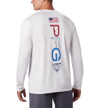 Pánské Mikiny Columbia PFG Terminal Tackle Americana Long Sleeve Bílé VARPIL064